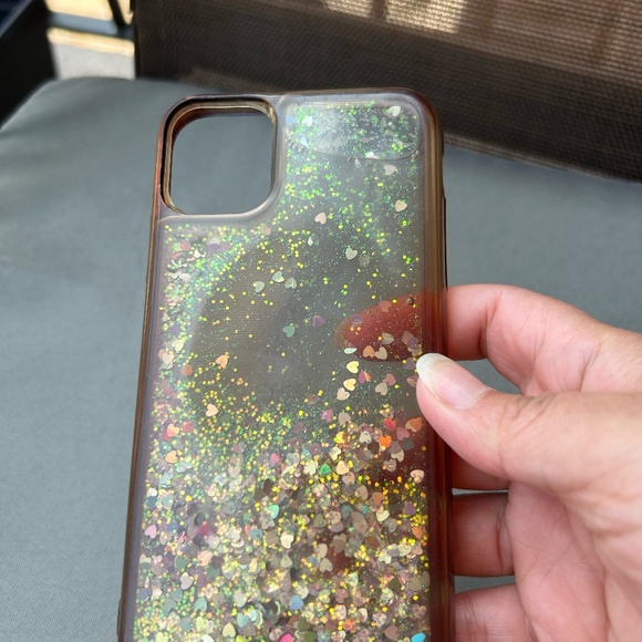 iPhone 11 case clear transparent floating waterfall glitter shiny silver hearts - Picture 2 of 4